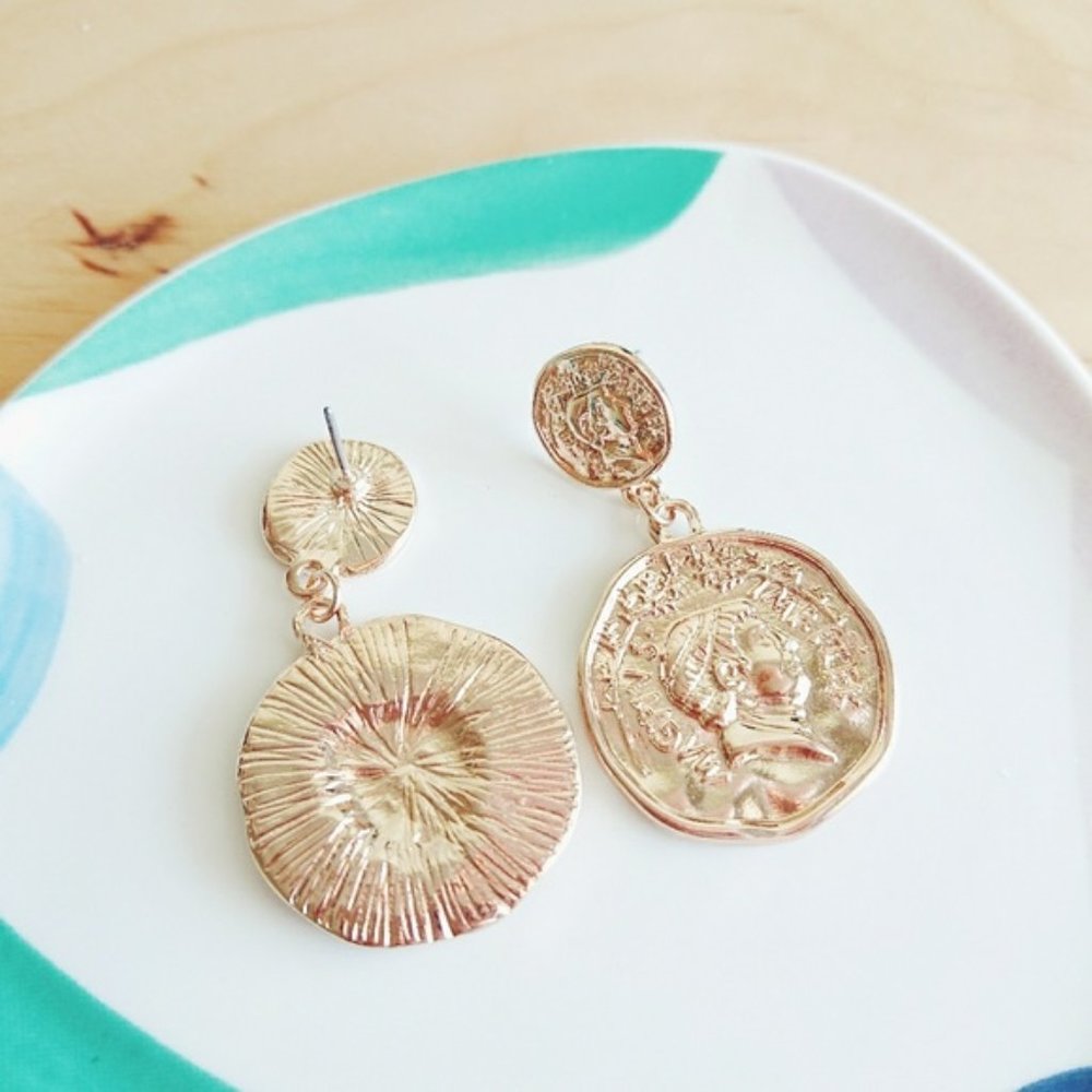 Antique Style//Ancient Coins Drop Earrings - Picture 2 of 3